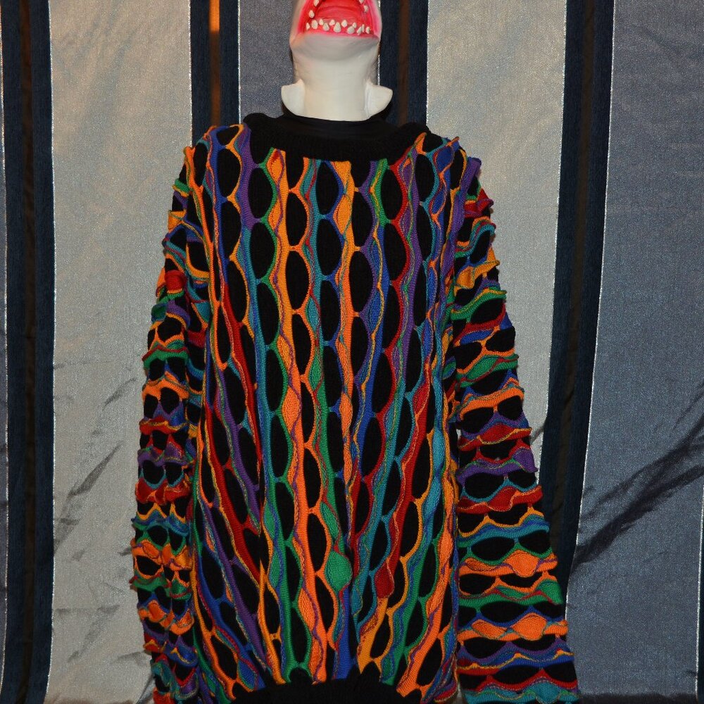 Tundra Canada Sweater Mens 2XLT 3D Chunky Heavy Knit Mercerized Rainbow Pullover